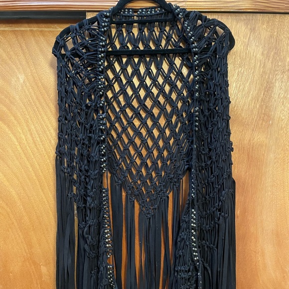 Suede fringe kimono Saachi brand for Free People - Picture 2 of 4